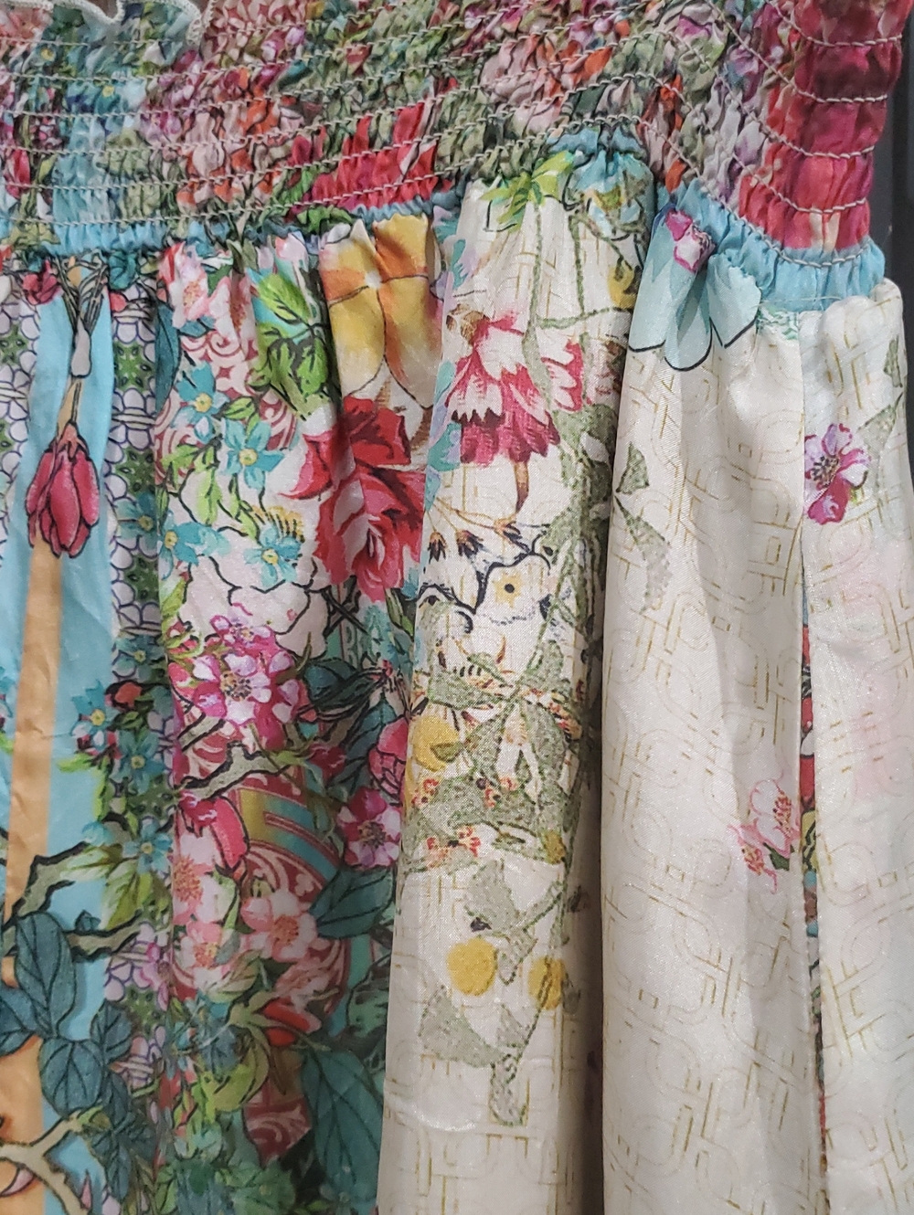 Johnny Was Cream Maxi Skirt with Pink, Blue & Green Floral Panels - Picture 8 of 11